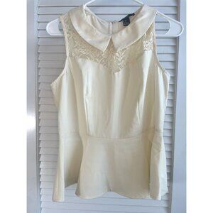 Forever 21 Blouse Peter Pan Collar Lace Detail Sleeveless Cream Womens Sz M NWOT